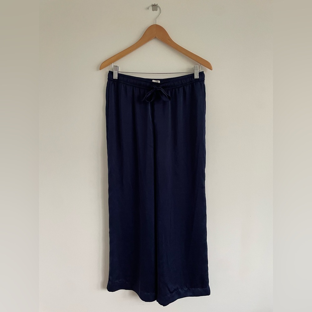 J. Crew Factory Navy Blue Satin Wide-Leg Lounge Pants